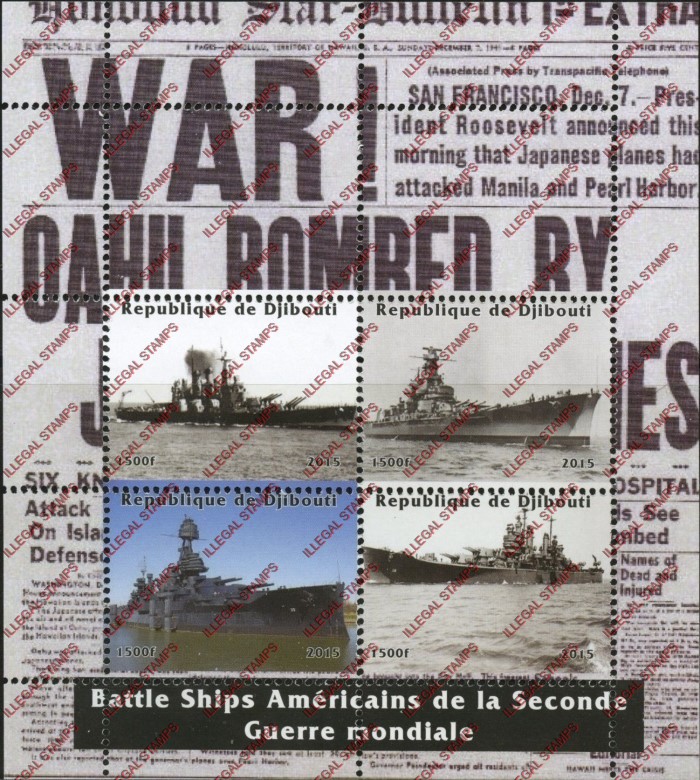Djibouti 2015 WWII Battle Ships Illegal Stamp Souvenir Sheet of 4
