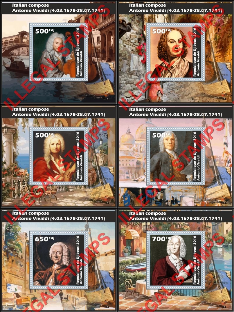 Djibouti 2016 Antonio Vivaldi Italian Composer Illegal Stamp Souvenir Sheets of 1