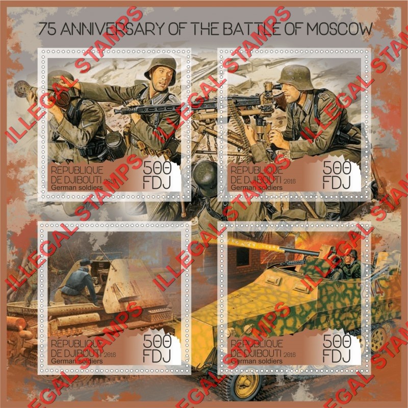 Djibouti 2016 Battle of Moscow Illegal Stamp Souvenir Sheet of 4