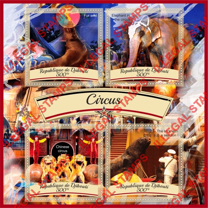 Djibouti 2016 Circus Illegal Stamp Souvenir Sheet of 4