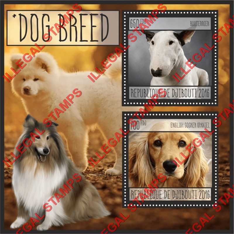 Djibouti 2016 Dogs (different a) Illegal Stamp Souvenir Sheet of 2