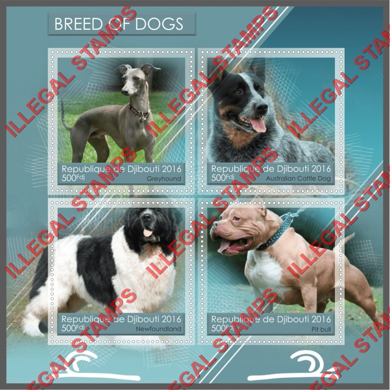 Djibouti 2016 Dogs (different) Illegal Stamp Souvenir Sheet of 4