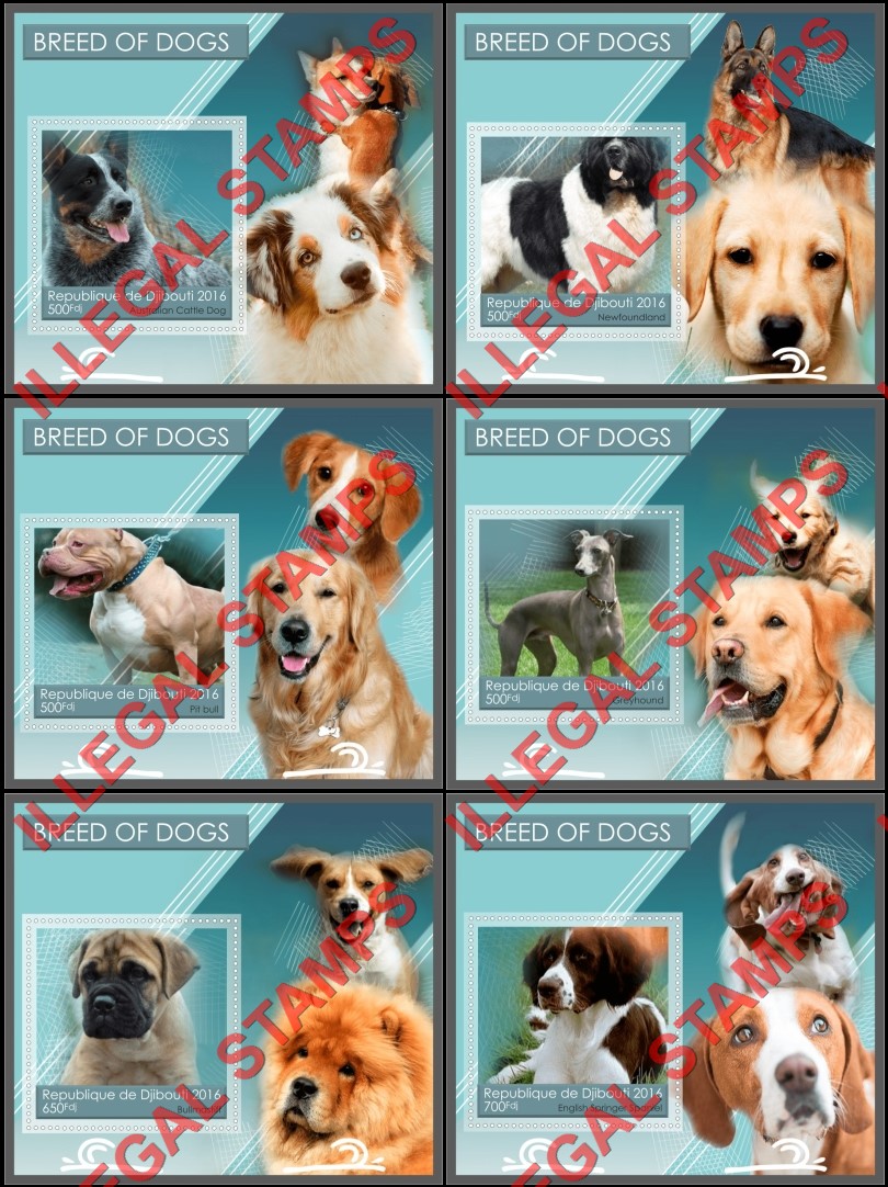 Djibouti 2016 Dogs (different) Illegal Stamp Souvenir Sheets of 1