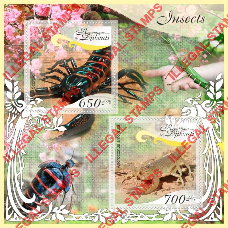 Djibouti 2016 Insects Illegal Stamp Souvenir Sheet of 2