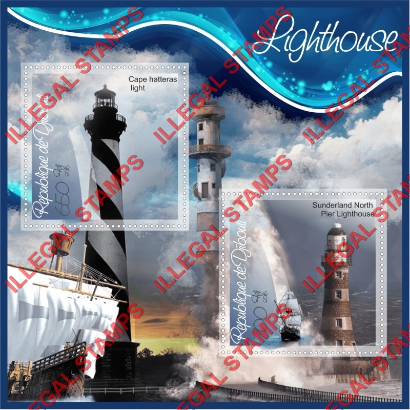 Djibouti 2016 Lighthouses Illegal Stamp Souvenir Sheet of 2