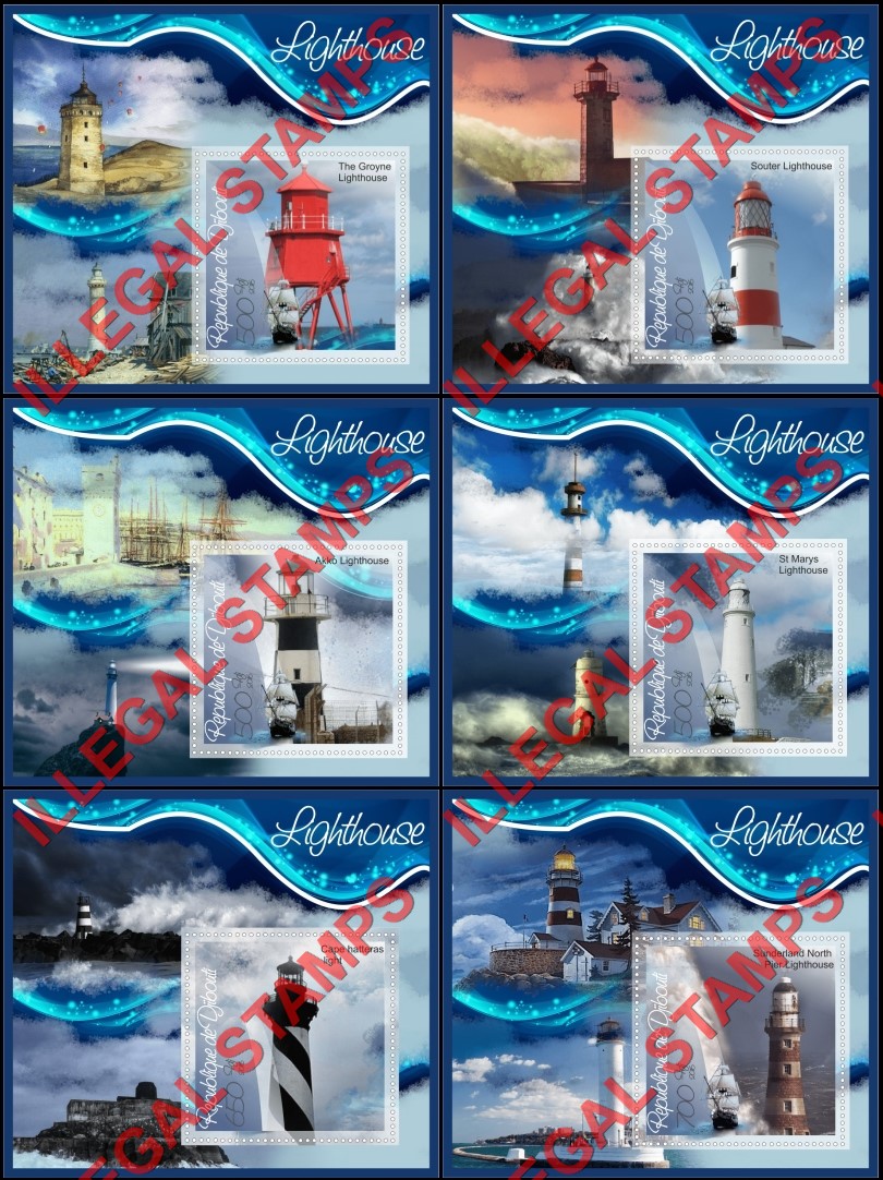 Djibouti 2016 Lighthouses Illegal Stamp Souvenir Sheets of 1