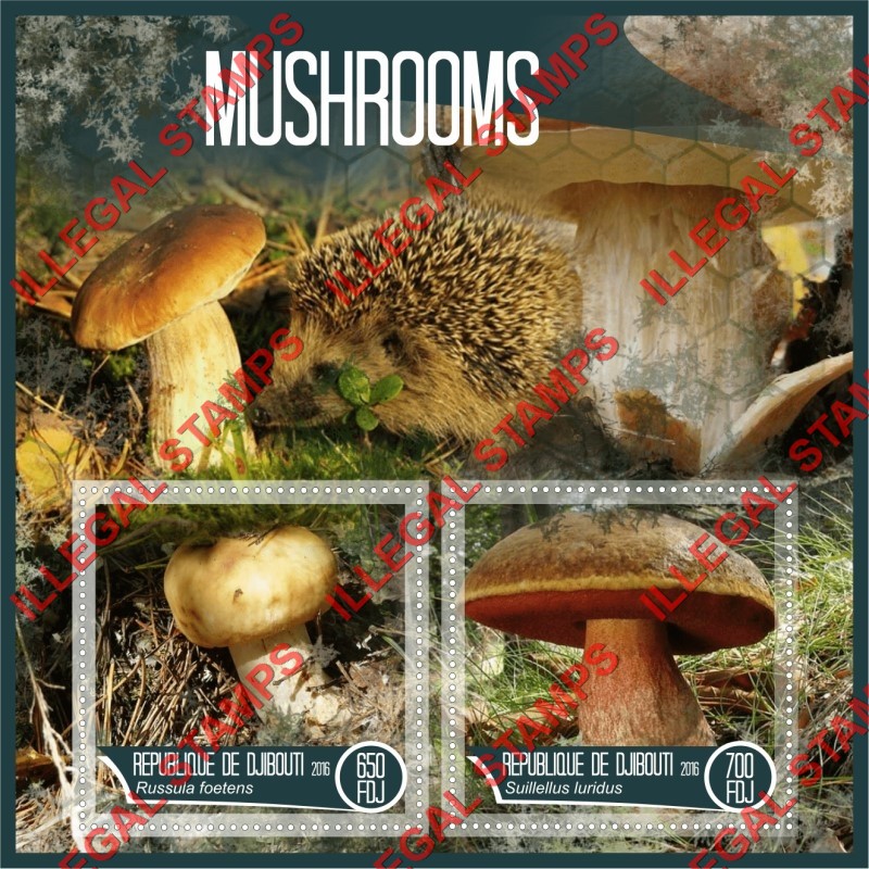 Djibouti 2016 Mushrooms Illegal Stamp Souvenir Sheet of 2