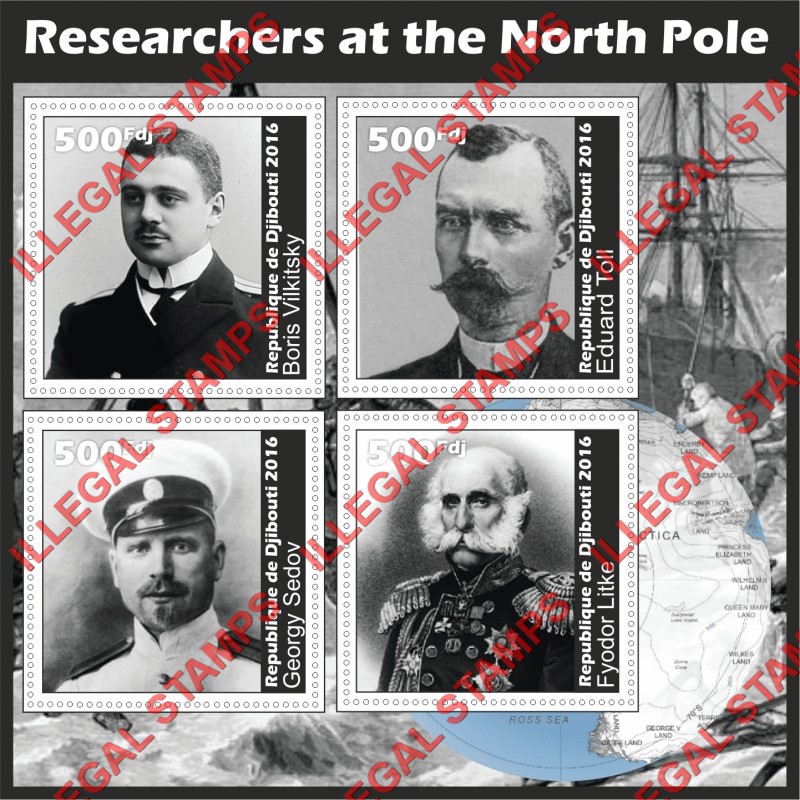 Djibouti 2016 North Pole Researchers Illegal Stamp Souvenir Sheet of 4