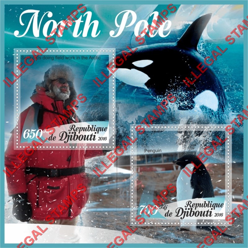 Djibouti 2016 North Pole Illegal Stamp Souvenir Sheet of 2