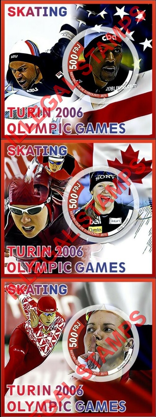 Djibouti 2016 Olympic Games Turin 2006 Skating Illegal Stamp Souvenir Sheets of 1 (Part 2)