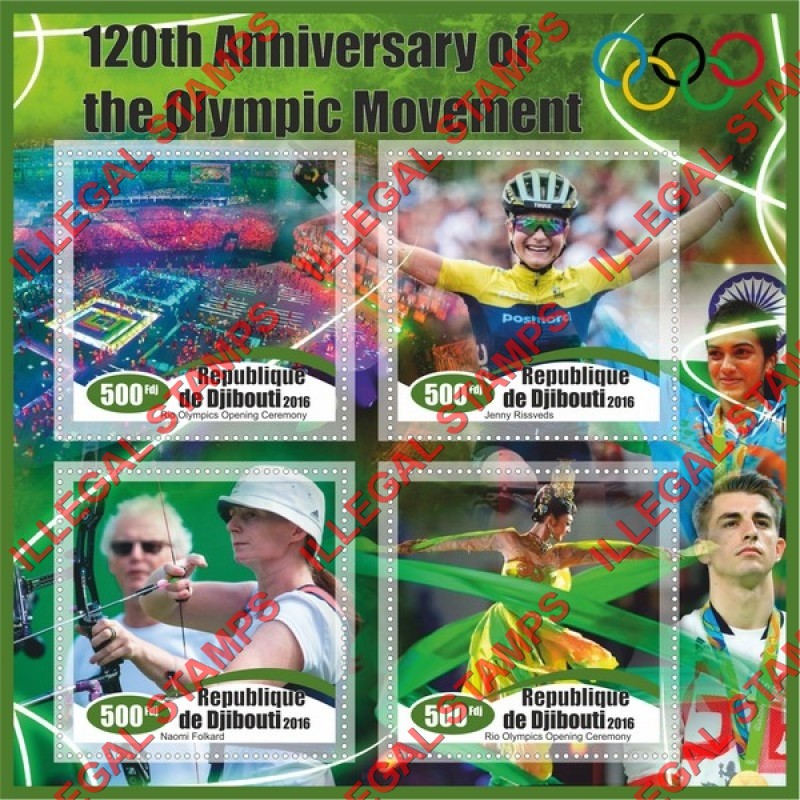 Djibouti 2016 Olympic Movement Illegal Stamp Souvenir Sheet of 4