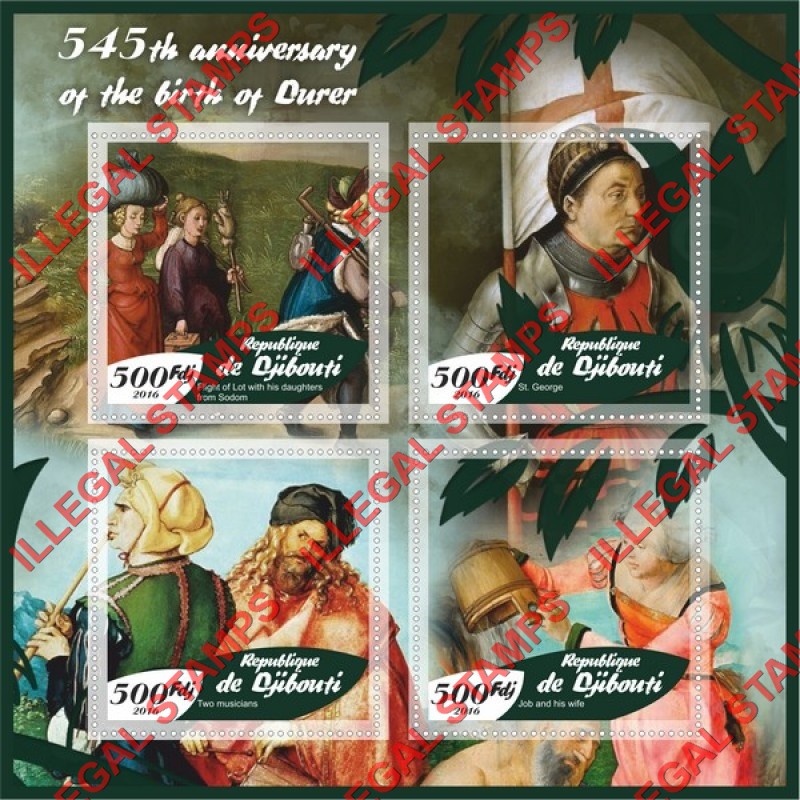 Djibouti 2016 Paintings by Albrecht Durer Illegal Stamp Souvenir Sheet of 4