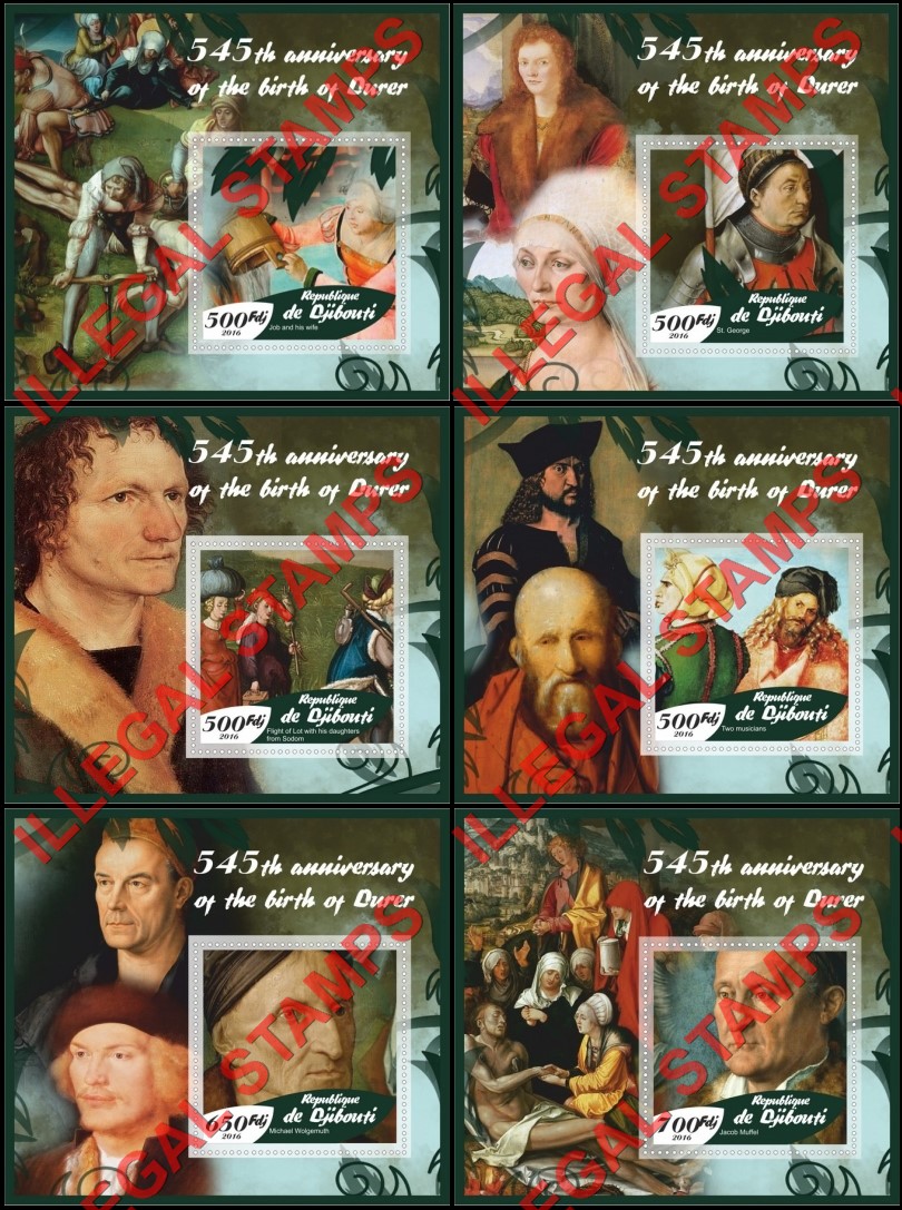 Djibouti 2016 Paintings by Albrecht Durer Illegal Stamp Souvenir Sheets of 1