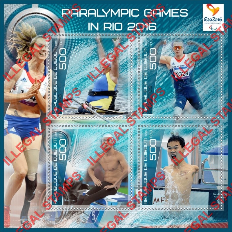 Djibouti 2016 Paralympic Games in Rio Illegal Stamp Souvenir Sheet of 4