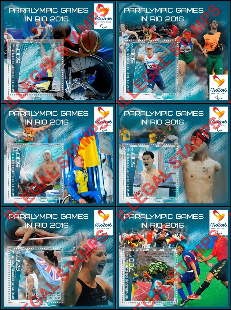Djibouti 2016 Paralympic Games in Rio Illegal Stamp Souvenir Sheets of 1