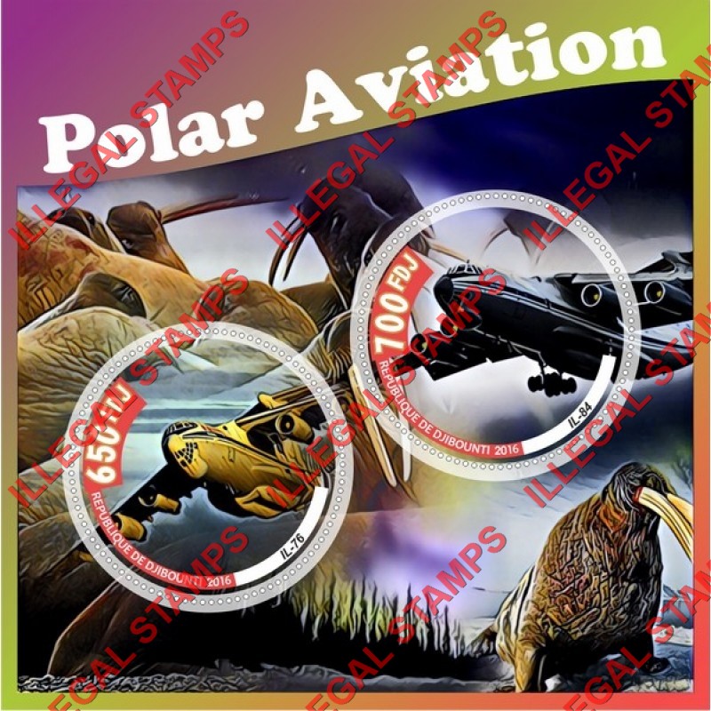 Djibouti 2016 Polar Aviation Illegal Stamp Souvenir Sheet of 2