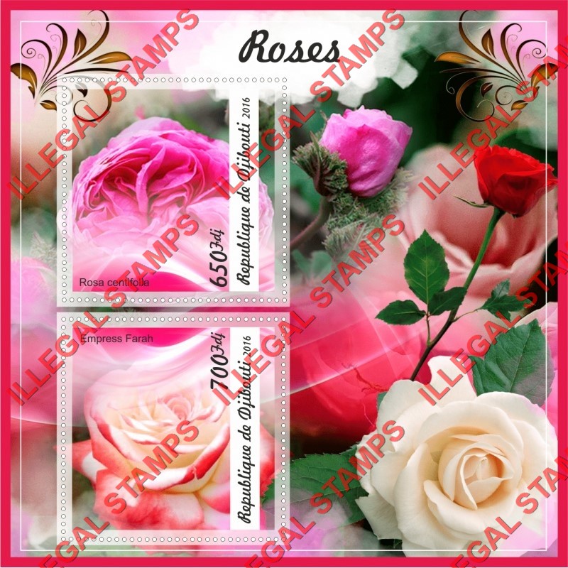 Djibouti 2016 Roses Flowers Illegal Stamp Souvenir Sheet of 2