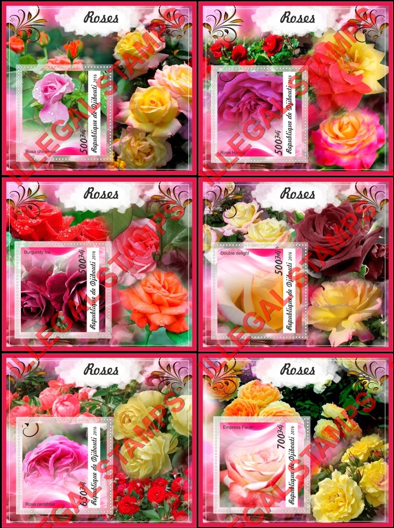 Djibouti 2016 Roses Flowers Illegal Stamp Souvenir Sheets of 1