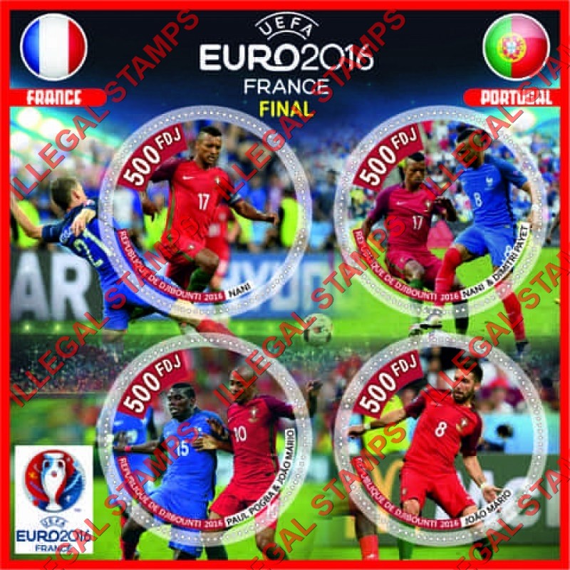 Djibouti 2016 Soccer UEFA EURO France Final Illegal Stamp Souvenir Sheet of 4