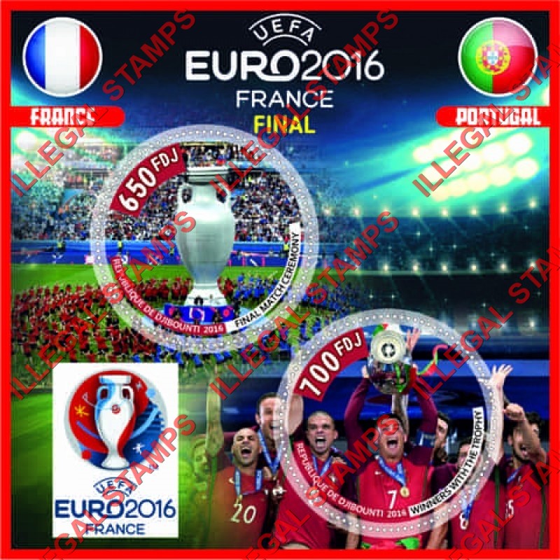 Djibouti 2016 Soccer UEFA EURO France Final Illegal Stamp Souvenir Sheet of 2