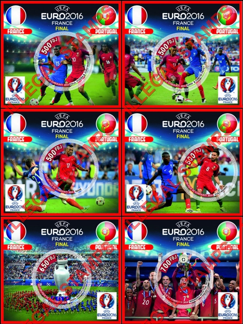 Djibouti 2016 Soccer UEFA EURO France Final Illegal Stamp Souvenir Sheets of 1