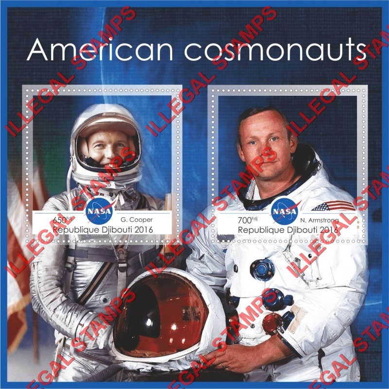 Djibouti 2016 Space American Cosmonauts Illegal Stamp Souvenir Sheet of 2
