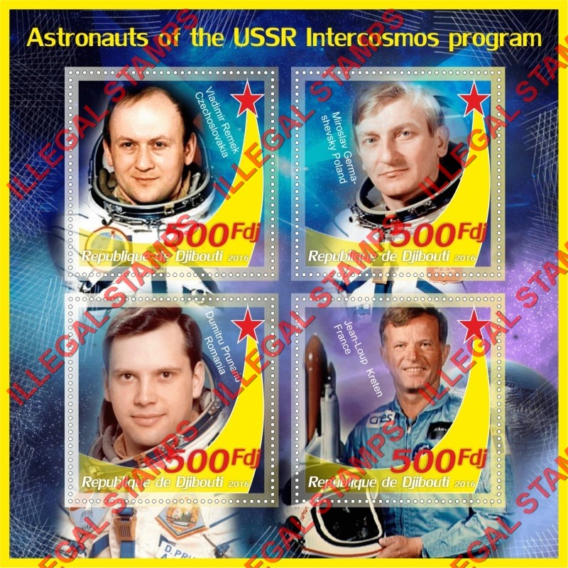 Djibouti 2016 Space Astronauts of the USSR Intercosmos Program Illegal Stamp Souvenir Sheet of 4