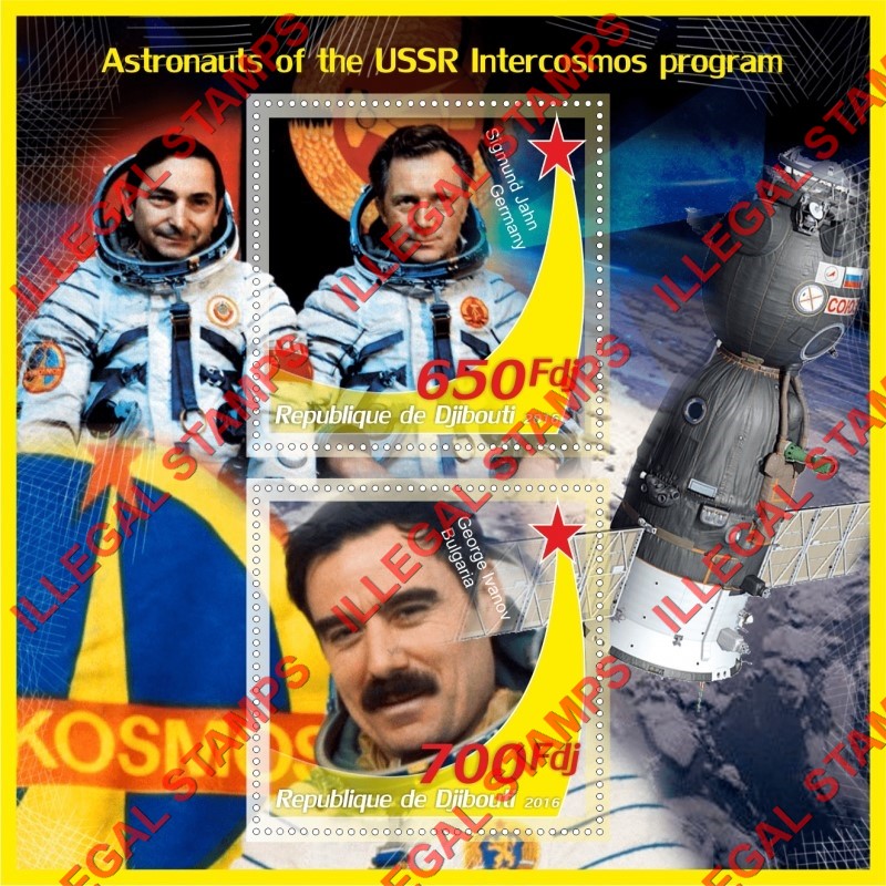 Djibouti 2016 Space Astronauts of the USSR Intercosmos Program Illegal Stamp Souvenir Sheet of 2