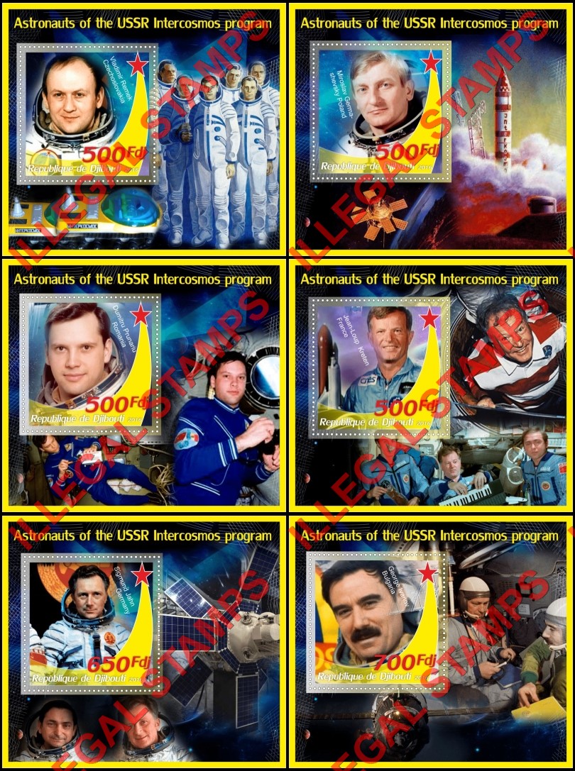 Djibouti 2016 Space Astronauts of the USSR Intercosmos Program Illegal Stamp Souvenir Sheets of 1