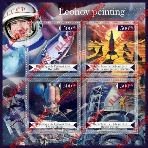 Djibouti 2016 Space Leonov Paintings Illegal Stamp Souvenir Sheet of 4