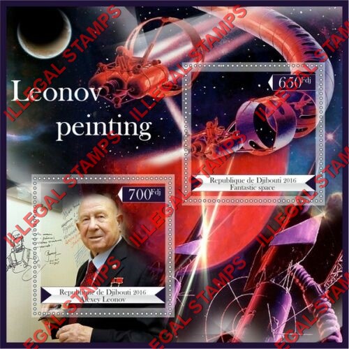 Djibouti 2016 Space Leonov Paintings Illegal Stamp Souvenir Sheet of 2