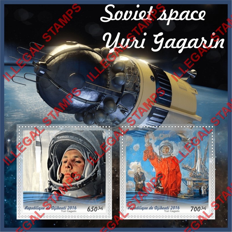 Djibouti 2016 Space Yuri Gagarin Illegal Stamp Souvenir Sheet of 2