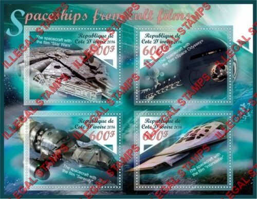 Djibouti 2016 Spaceships From Cult Films Illegal Stamp Souvenir Sheet of 4