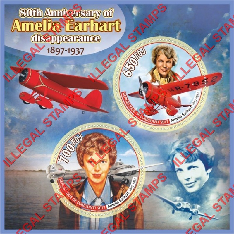 Djibouti 2017 Amelia Earhart Illegal Stamp Souvenir Sheet of 2