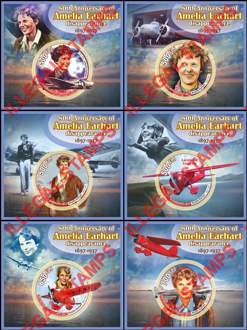 Djibouti 2017 Amelia Earhart Illegal Stamp Souvenir Sheets of 1