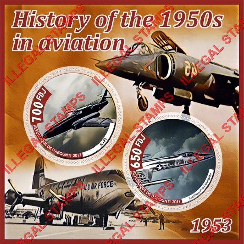 Djibouti 2017 Aviation History in the 1950's 1953 Illegal Stamp Souvenir Sheet of 2