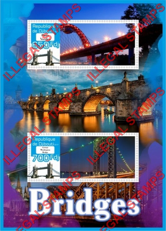 Djibouti 2017 Bridges Illegal Stamp Souvenir Sheet of 2