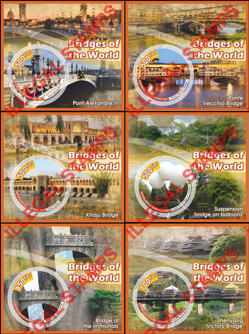 Djibouti 2017 Bridges of the World Illegal Stamp Souvenir Sheets of 1