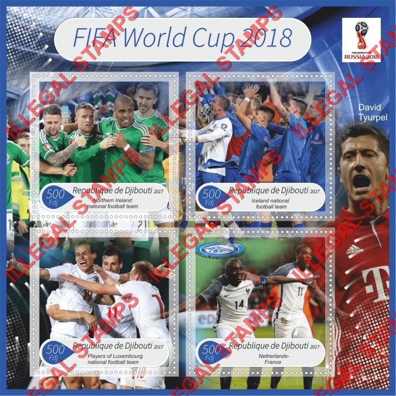 Djibouti 2017 FIFA World Cup Soccer in Russia in 2018 Illegal Stamp Souvenir Sheet of 4