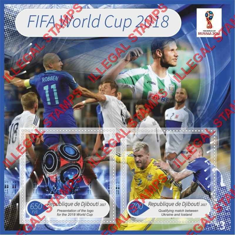 Djibouti 2017 FIFA World Cup Soccer in Russia in 2018 Illegal Stamp Souvenir Sheet of 2