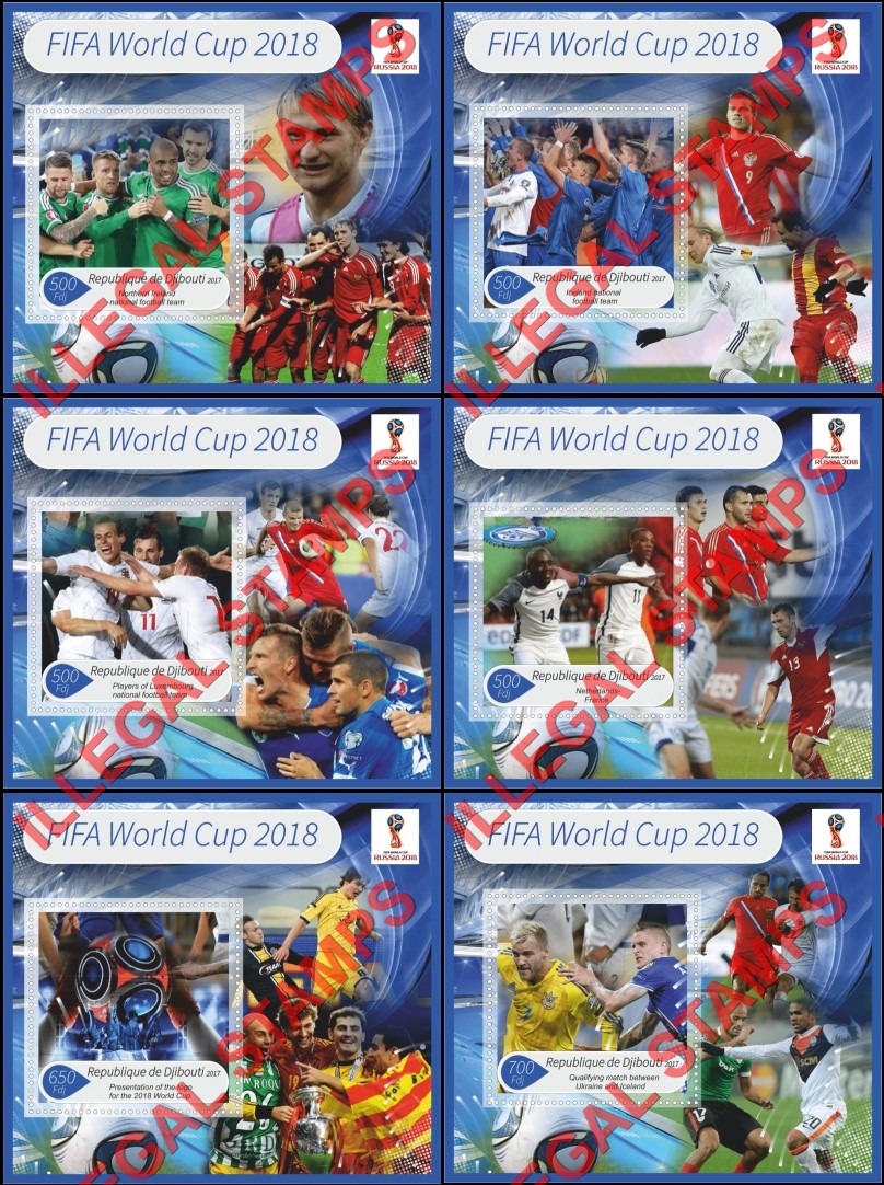 Djibouti 2017 FIFA World Cup Soccer in Russia in 2018 Illegal Stamp Souvenir Sheets of 1