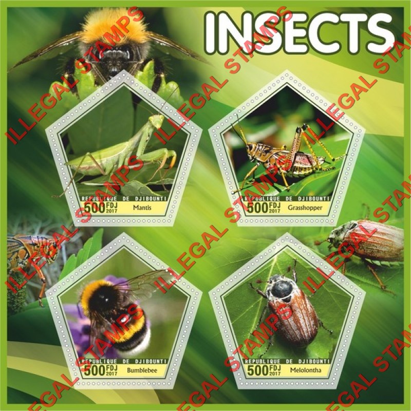 Djibouti 2017 Insects Illegal Stamp Souvenir Sheet of 4