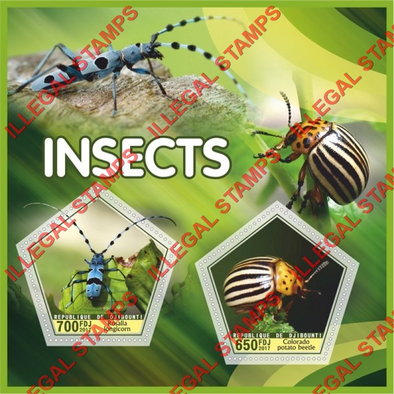 Djibouti 2017 Insects Illegal Stamp Souvenir Sheet of 2