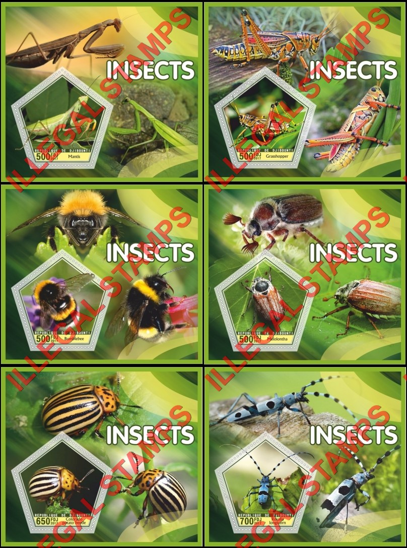 Djibouti 2017 Insects Illegal Stamp Souvenir Sheets of 1