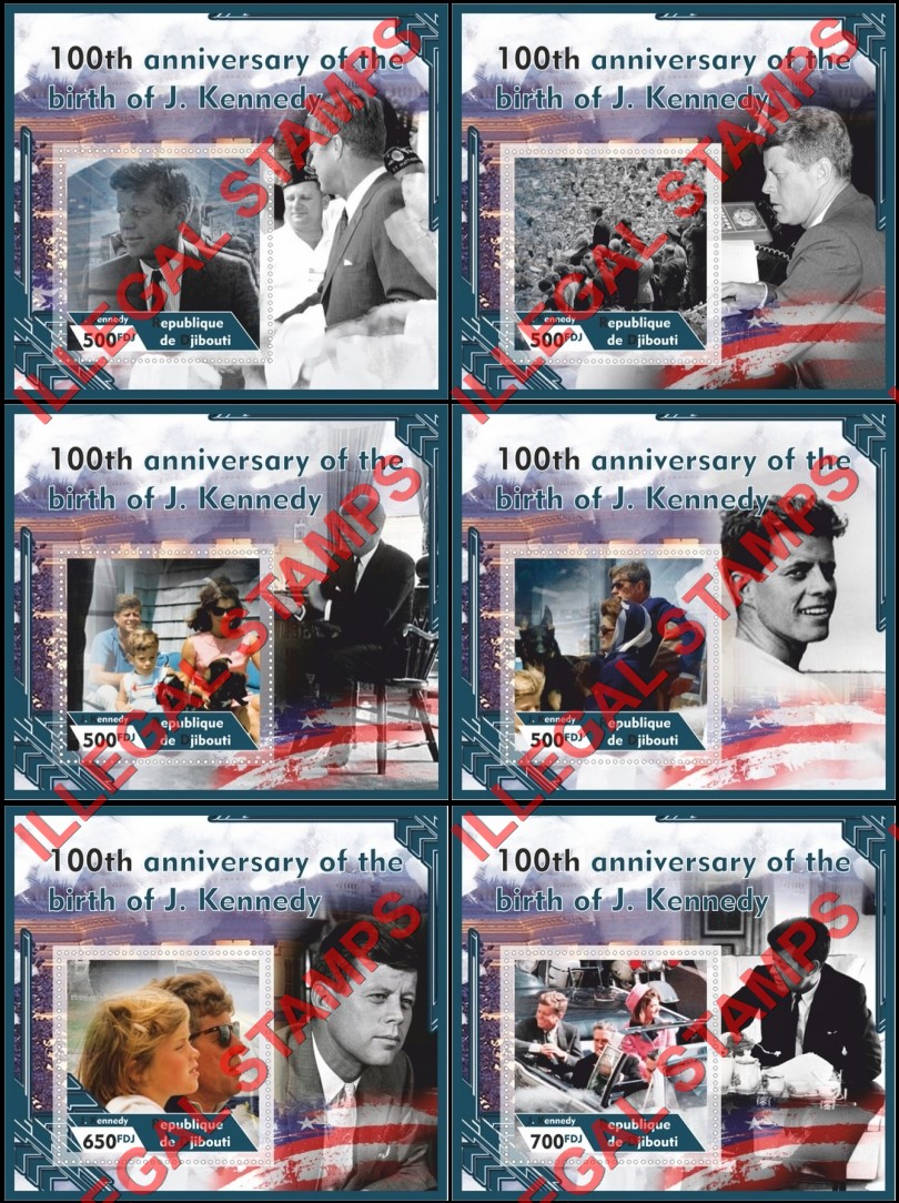 Djibouti 2017 John F. Kennedy Illegal Stamp Souvenir Sheets of 1