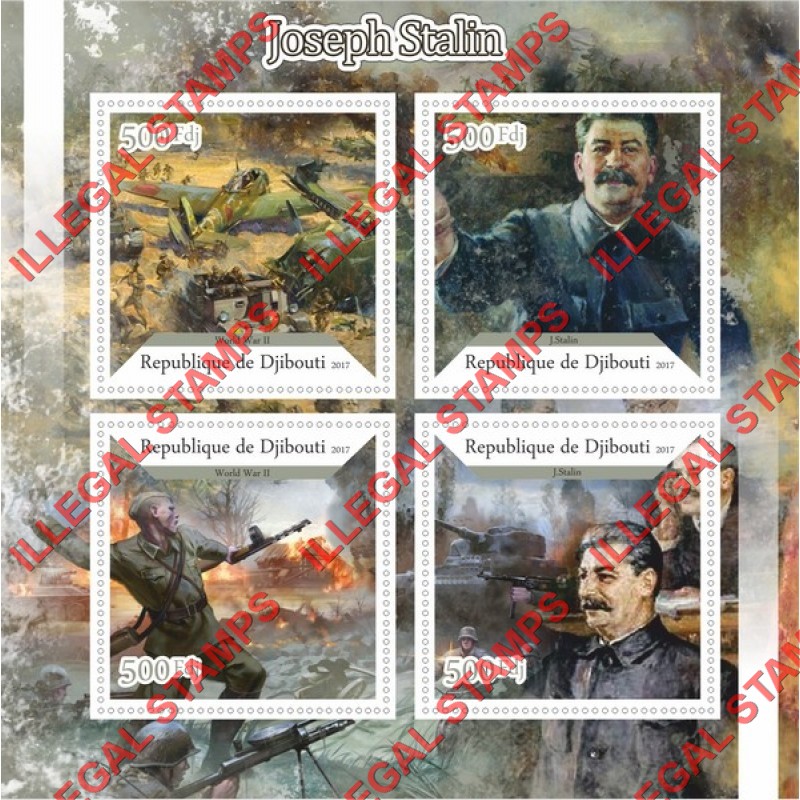 Djibouti 2017 Joseph Stalin (different) Illegal Stamp Souvenir Sheet of 4