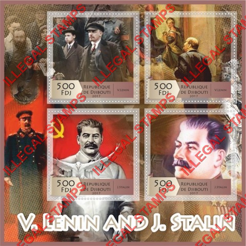 Djibouti 2017 Lenin and Stalin Illegal Stamp Souvenir Sheet of 4