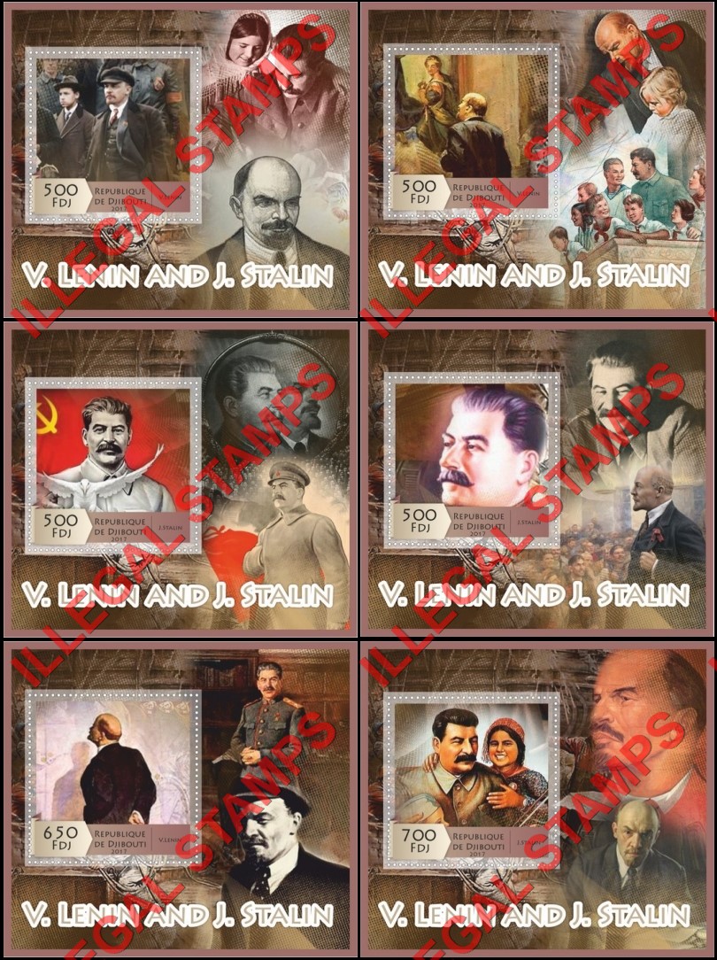 Djibouti 2017 Lenin and Stalin Illegal Stamp Souvenir Sheets of 1