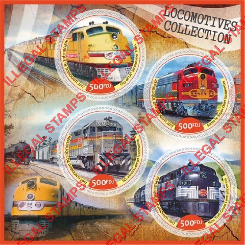 Djibouti 2017 Locomotives Illegal Stamp Souvenir Sheet of 4