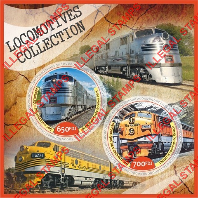 Djibouti 2017 Locomotives Illegal Stamp Souvenir Sheet of 2